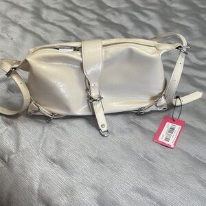 Edikted Cream Patent Shoulder Bag with Adjustable Strap